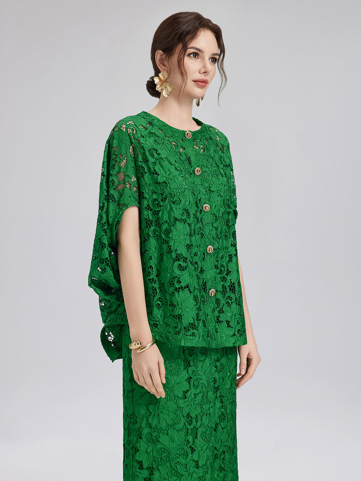 Stephany – Blusa da Donna in Pizzo Smeraldo Elegante