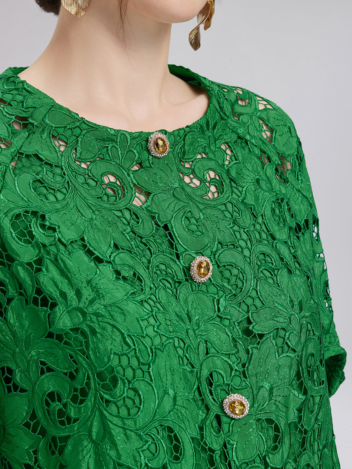Stephany – Blusa da Donna in Pizzo Smeraldo Elegante