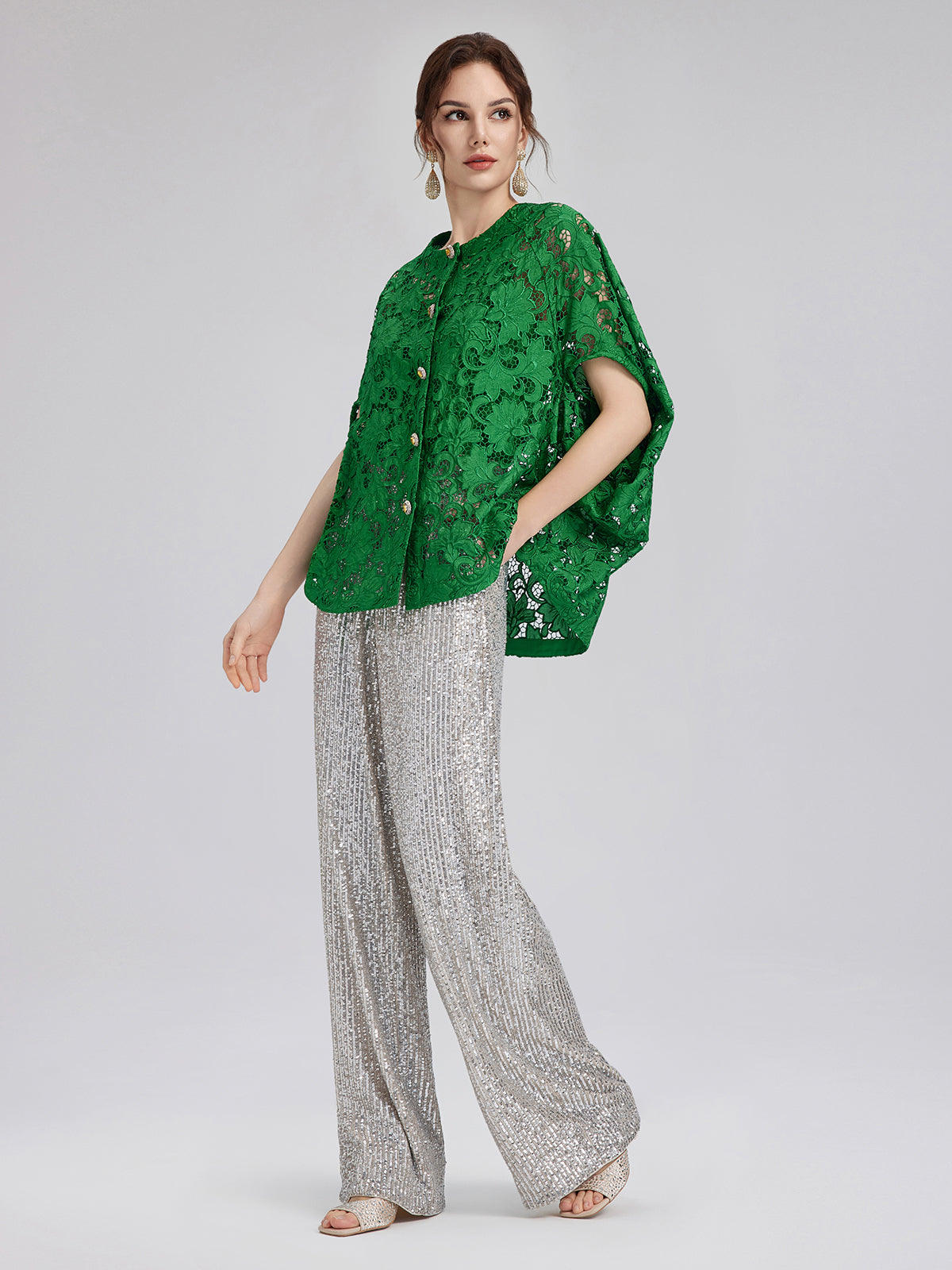 Stephany – Blusa da Donna in Pizzo Smeraldo Elegante