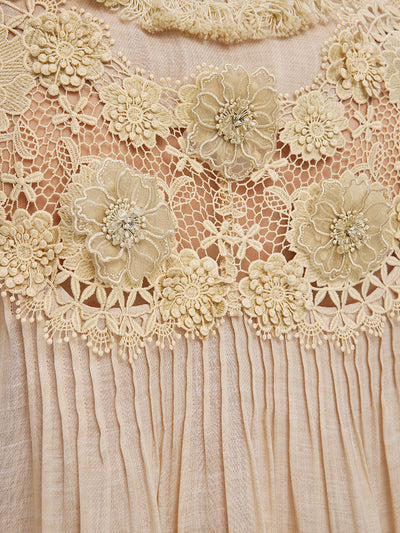 Riley – Blusa Donna in Pizzo con Pieghe e Ricami Floreali