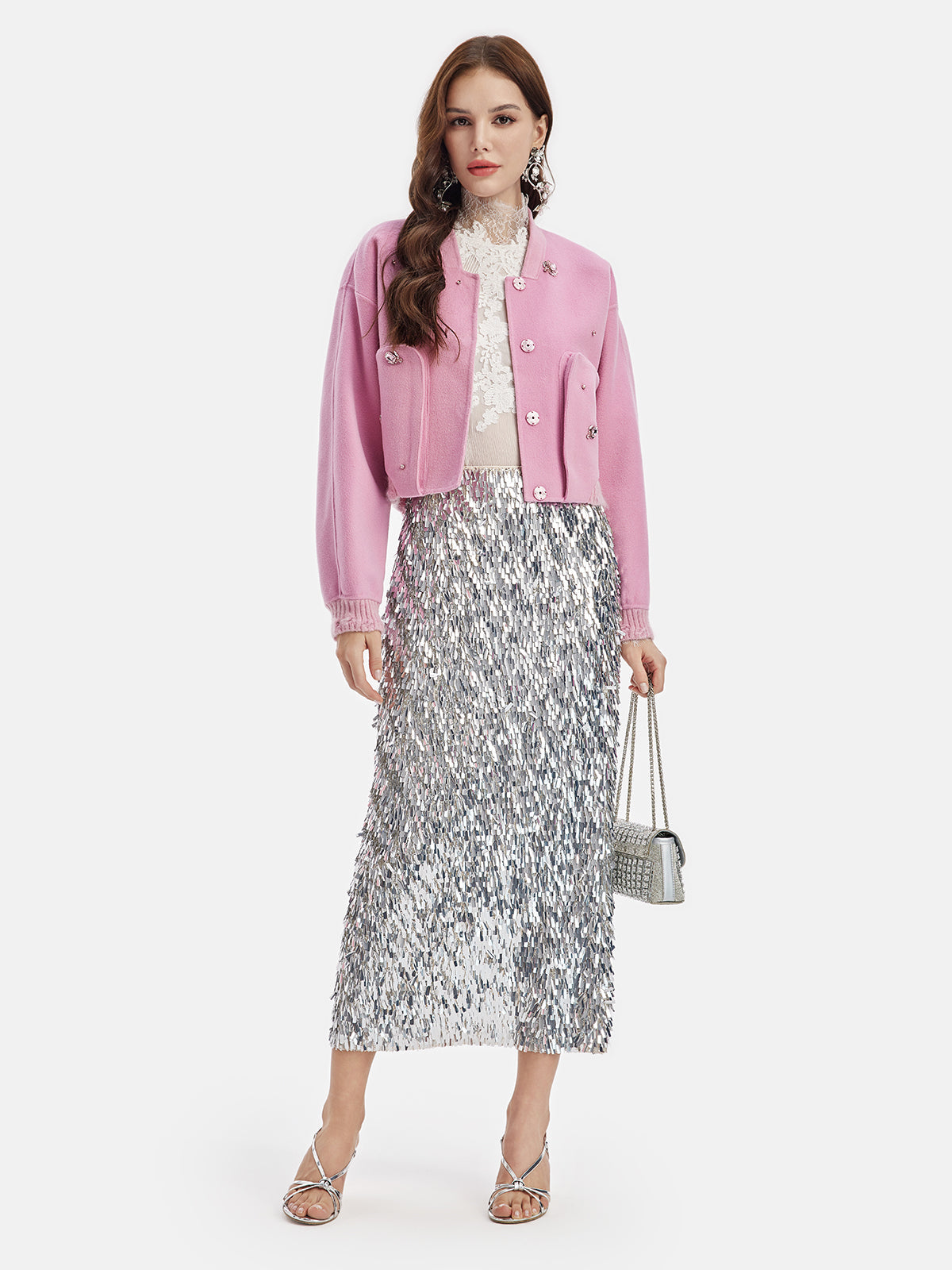 Kimberly – Gonna Midi da Donna con Paillettes e Spacco Laterale