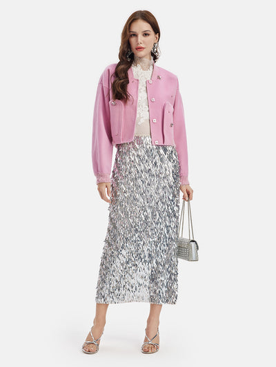 Kimberly – Gonna Midi da Donna con Paillettes e Spacco Laterale