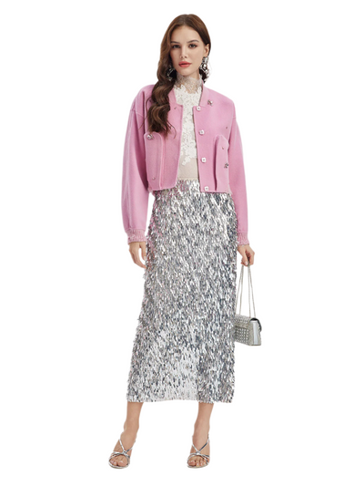 Kimberly – Gonna Midi da Donna con Paillettes e Spacco Laterale