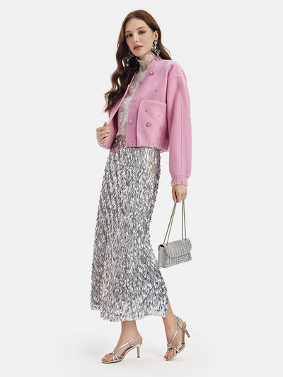 Kimberly – Gonna Midi da Donna con Paillettes e Spacco Laterale