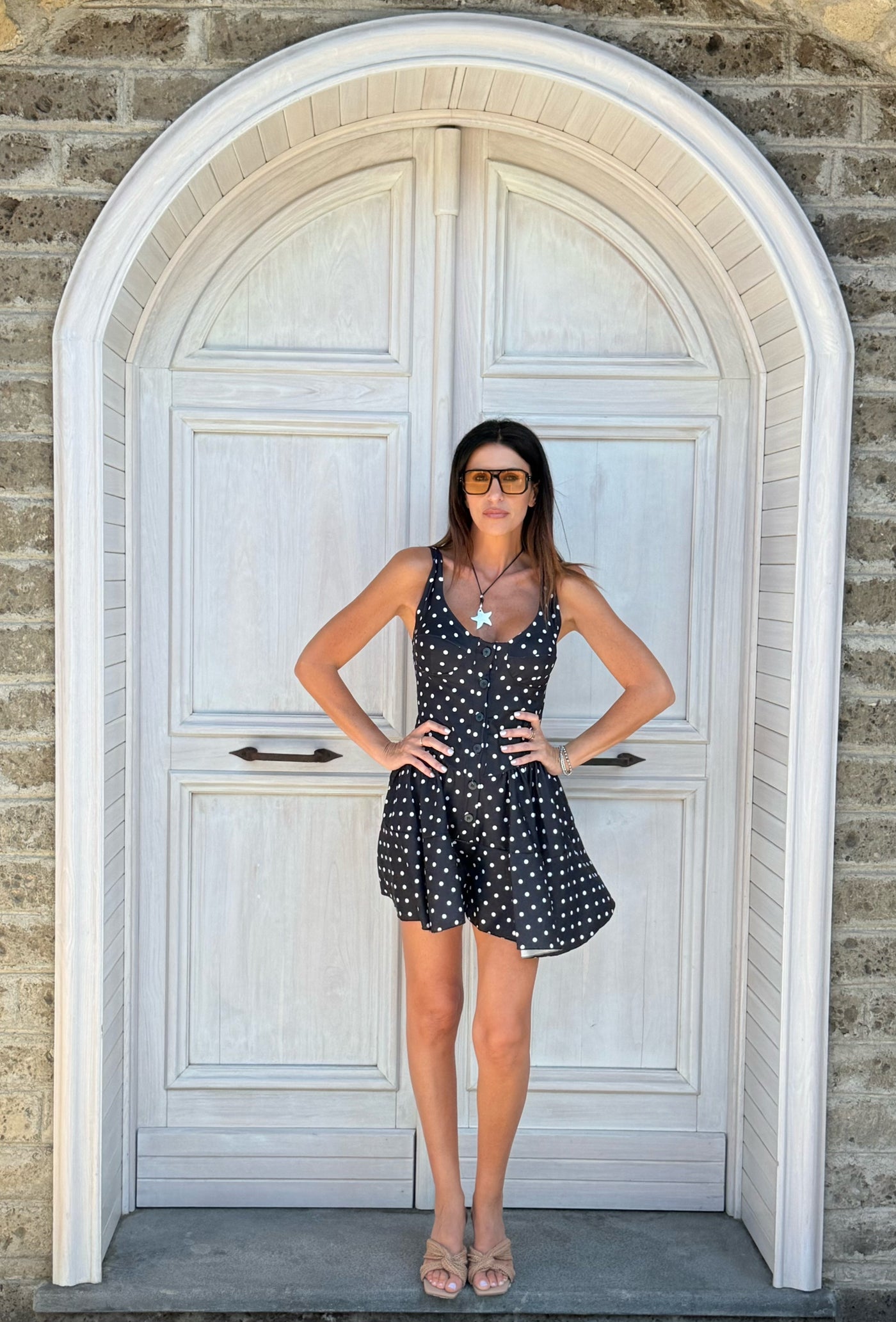 Leah – Vestito-tuta svasato a pois da donna
