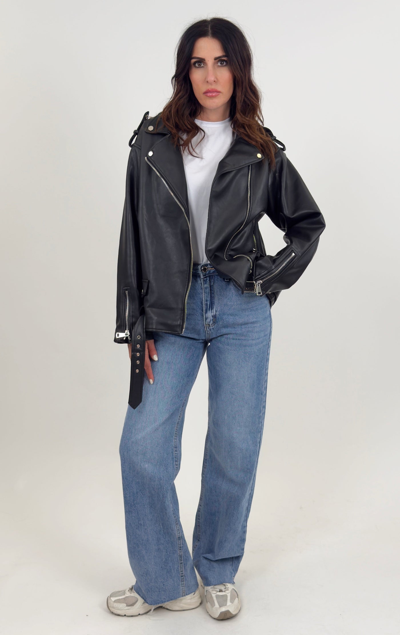 Faye – Giacca biker oversize in ecopelle donna