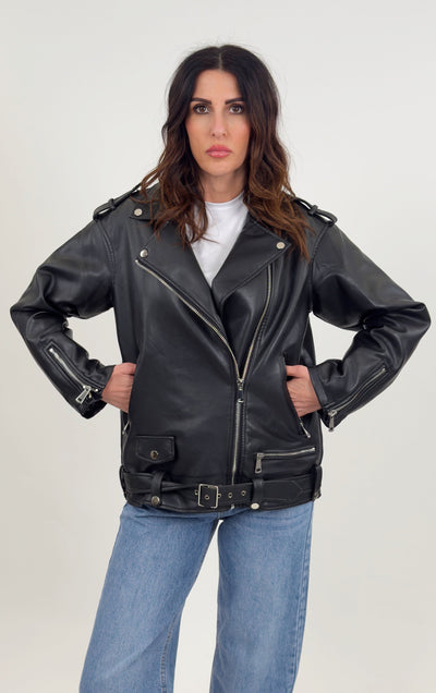 Faye – Giacca biker oversize in ecopelle donna