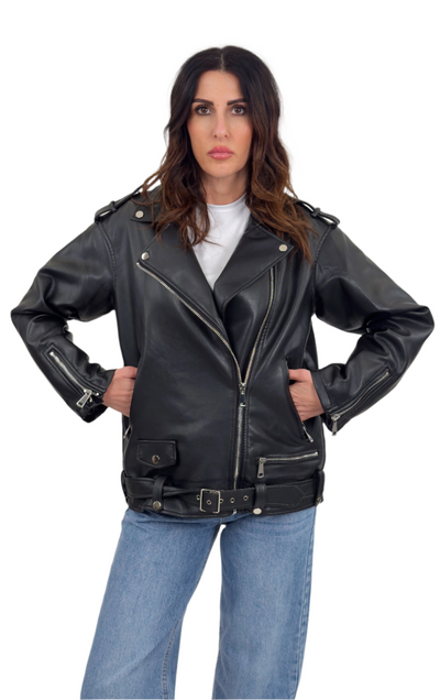 Faye – Giacca biker oversize in ecopelle donna