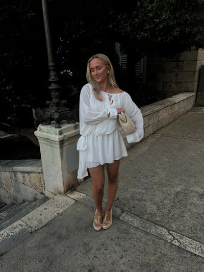 Naomie – Abito Lungo Donna in Chiffon Bianco con Spalle Scoperte