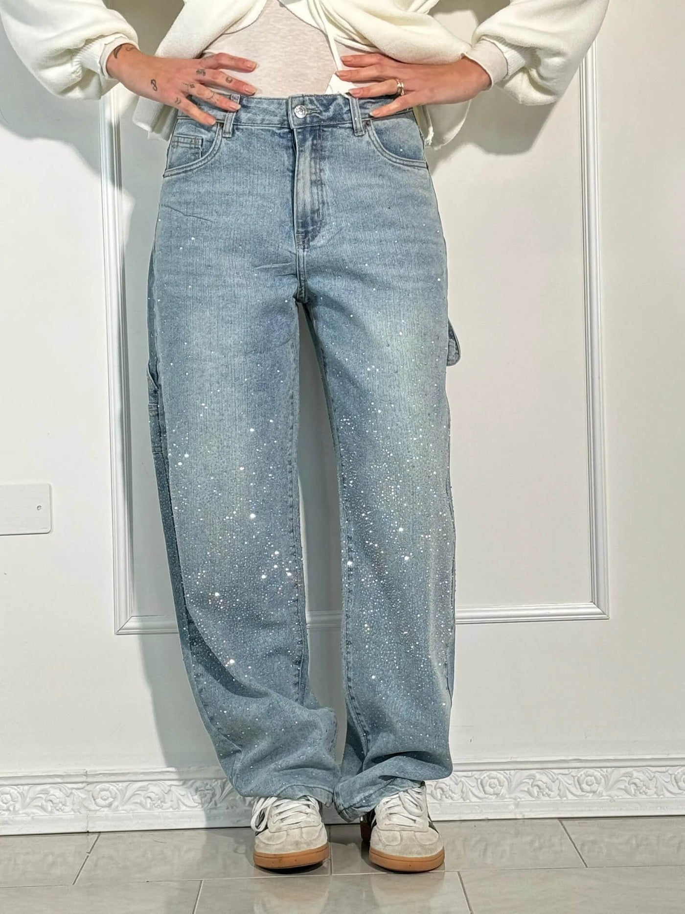 Jeans Balloon Larghe con Dettagli Brillanti Donna