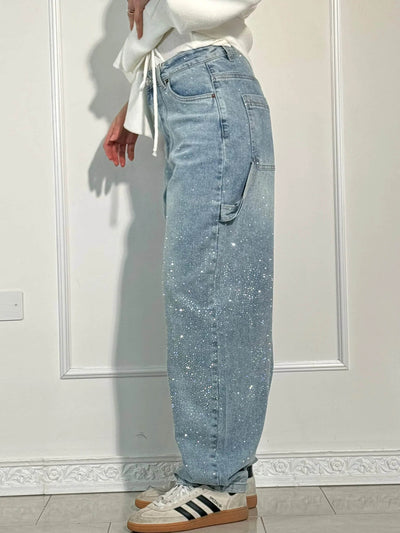 Jeans Balloon Larghe con Dettagli Brillanti Donna