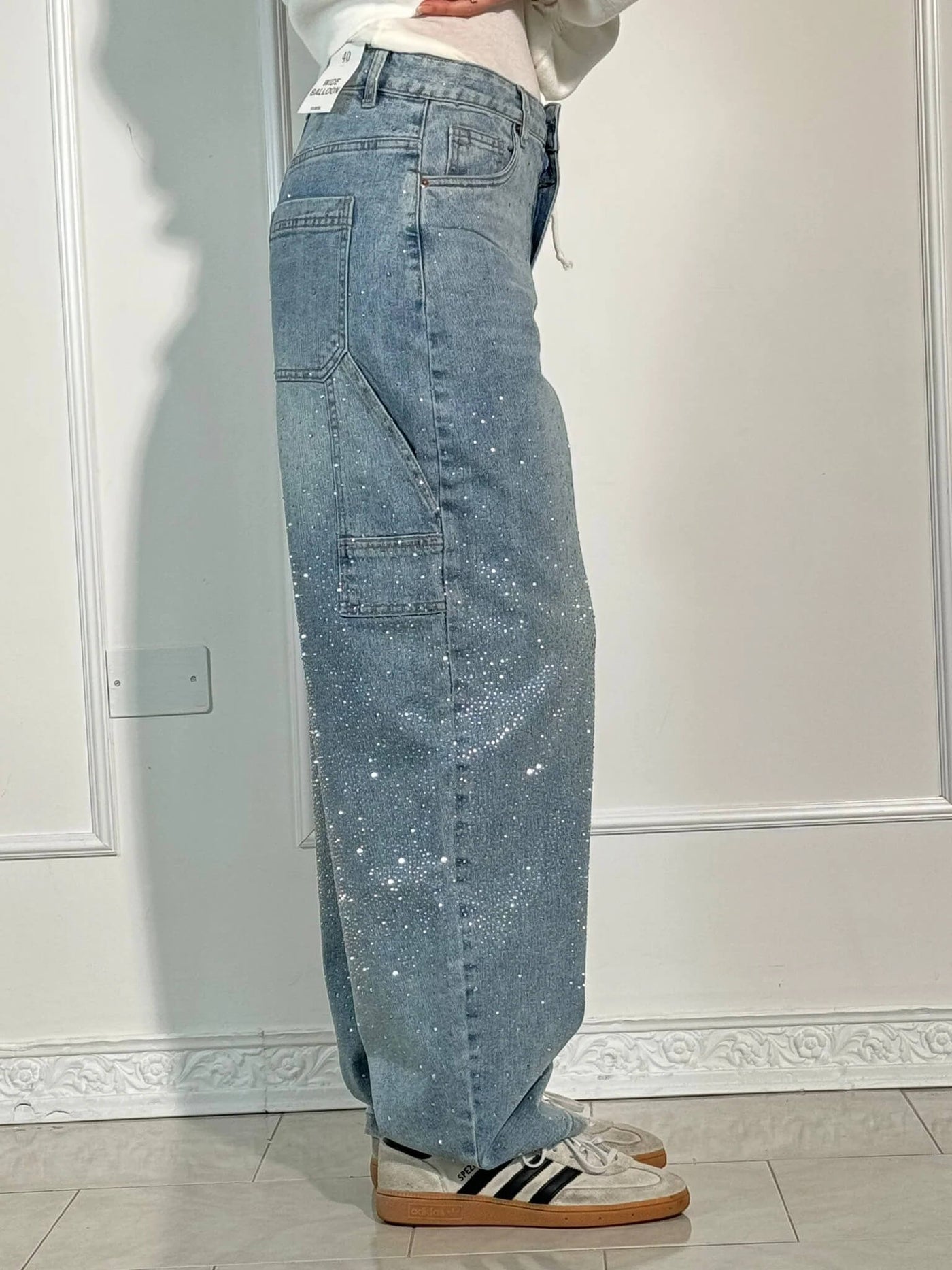 Jeans Balloon Larghe con Dettagli Brillanti Donna