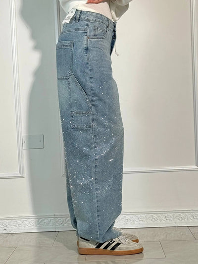 Jeans Balloon Larghe con Dettagli Brillanti Donna