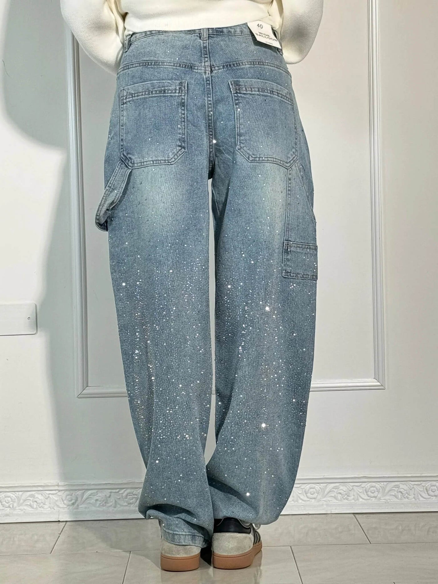 Jeans Balloon Larghe con Dettagli Brillanti Donna