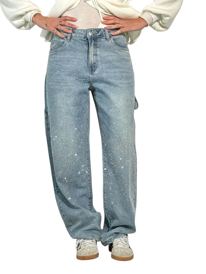 Jeans Balloon Larghe con Dettagli Brillanti Donna