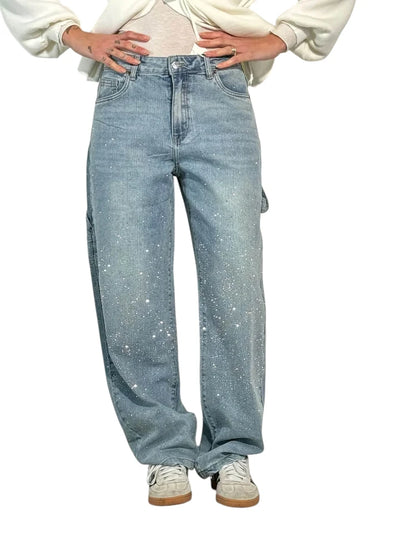 Jeans Balloon Larghe con Dettagli Brillanti Donna