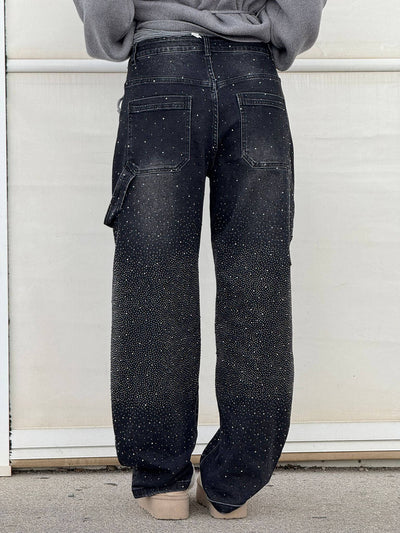Jeans Balloon Larghe con Dettagli Brillanti Donna