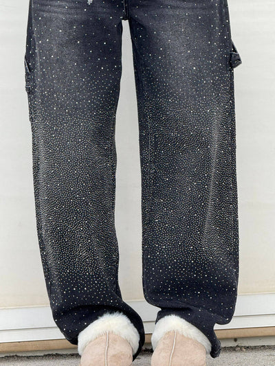 Jeans Balloon Larghe con Dettagli Brillanti Donna