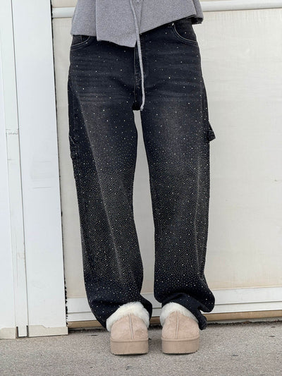 Jeans Balloon Larghe con Dettagli Brillanti Donna