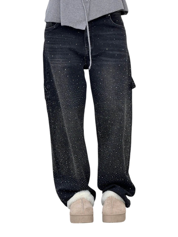 Jeans Balloon Larghe con Dettagli Brillanti Donna