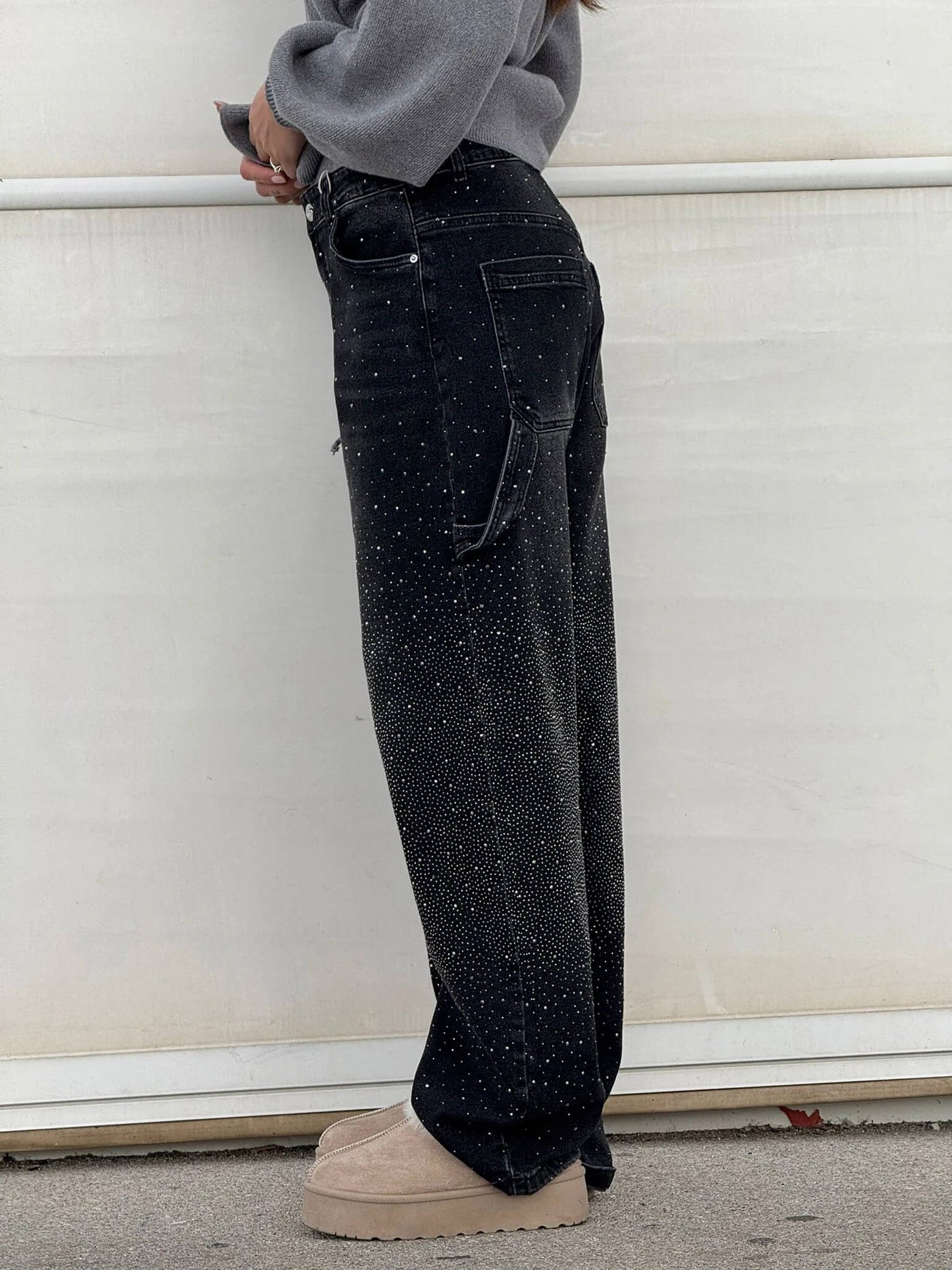 Jeans Balloon Larghe con Dettagli Brillanti Donna