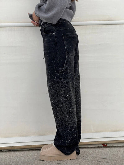 Jeans Balloon Larghe con Dettagli Brillanti Donna