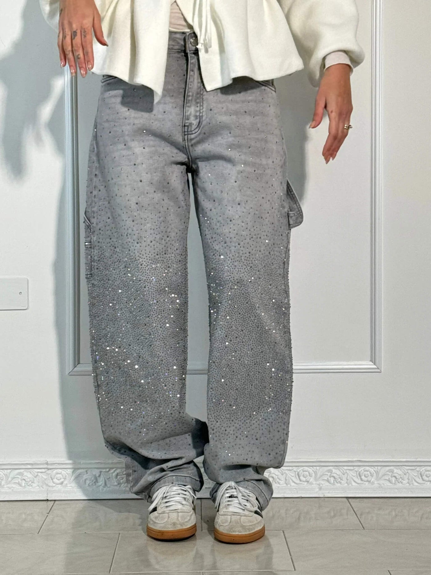 Jeans Balloon Larghe con Dettagli Brillanti Donna