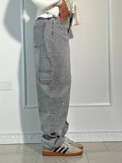 Jeans Balloon Larghe con Dettagli Brillanti Donna