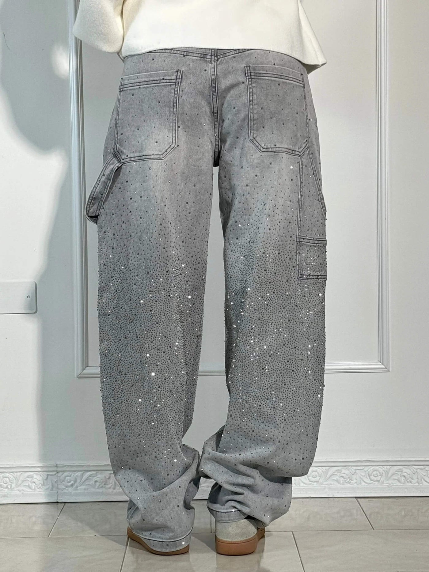Jeans Balloon Larghe con Dettagli Brillanti Donna