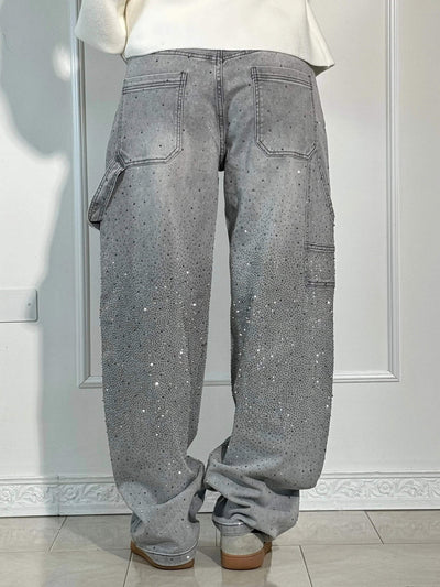 Jeans Balloon Larghe con Dettagli Brillanti Donna