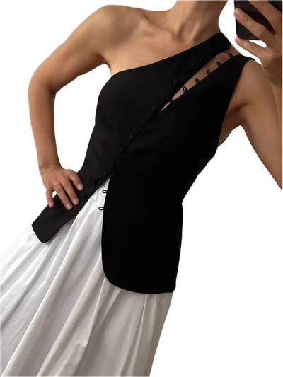 Lorry – Top Asimmetrico Donna Monospalla con Bottoni