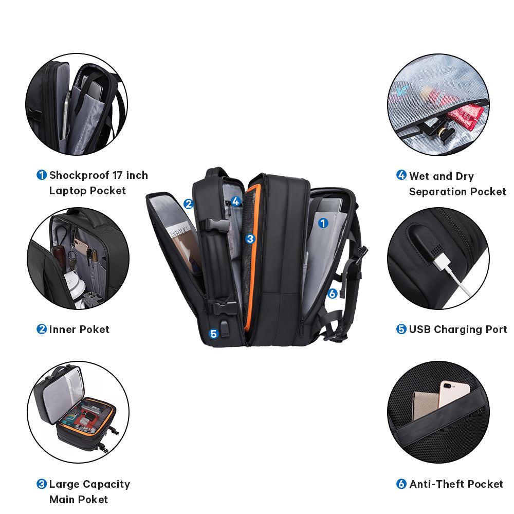 Zaino da Viaggio 45L Convertibile Resistente per Laptop 17,3” Unisex
