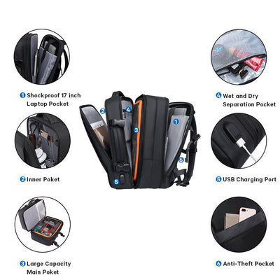 Zaino da Viaggio 45L Convertibile Resistente per Laptop 17,3” Unisex