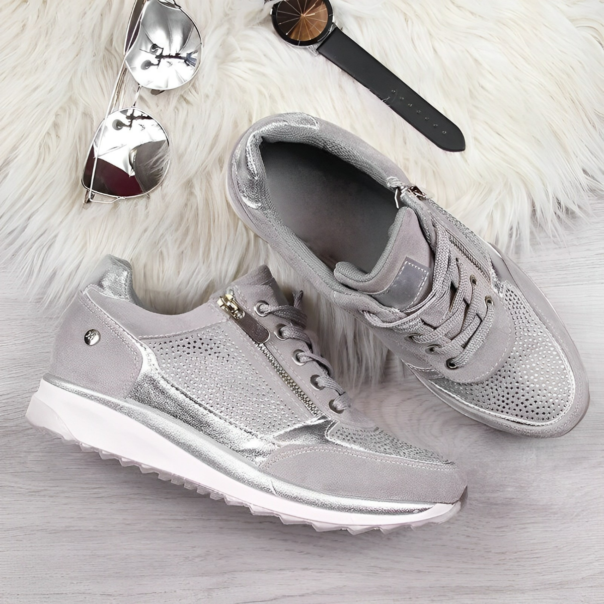 Sneakers con Zip e Suola Ammortizzata Donna