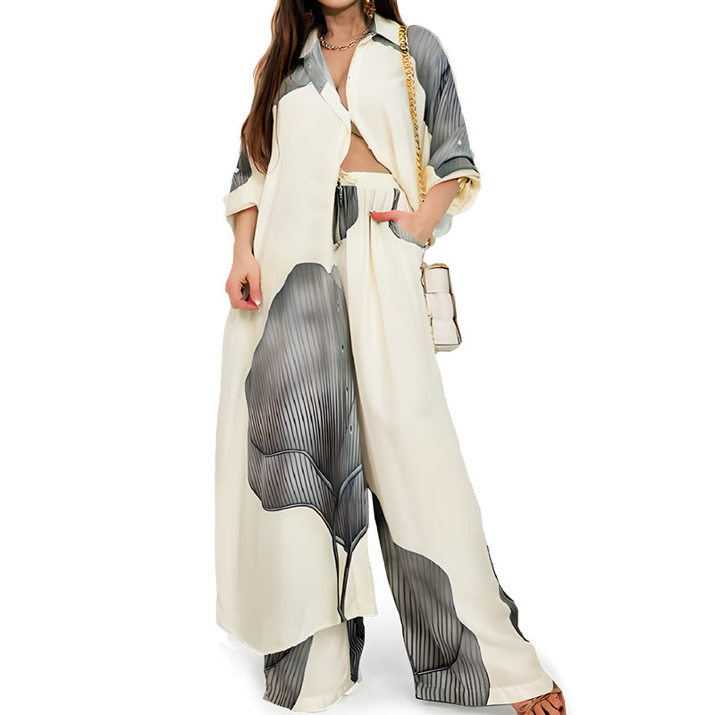 Angelica – Completo Donna con Camicia Lunga e Pantaloni con Laccetto